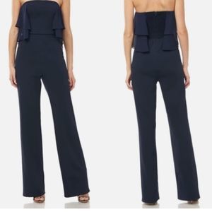 NEW HALSTON HERITAGE Navy STRAPLESS Flowy CHIFFON & CREPE Evening JUMPSUIT 0